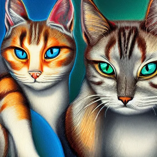 Image similar to A highly stylized digital HD photorealistic 4k shaded matte illustration of two abstract expressionist cats intertwined together in the style of Kandinksy