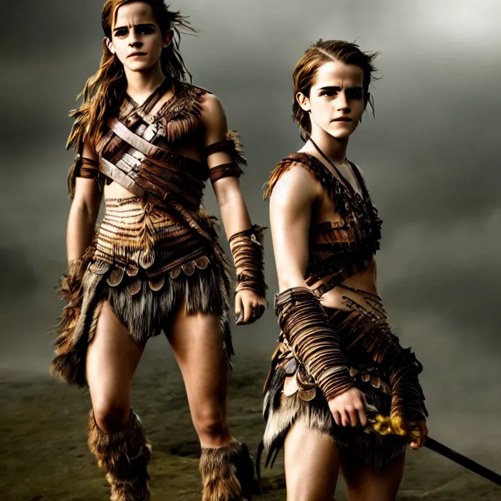 Image similar to full length photo of emma watson as an amazon warrior, highly detailed, 4 k, hdr, smooth, sharp focus, high resolution, award - winning photo