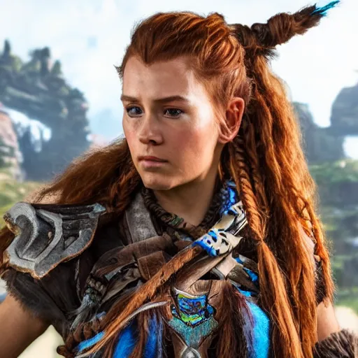 Image similar to aloy of horizon zero dawn in real life , photorealistic , detailed