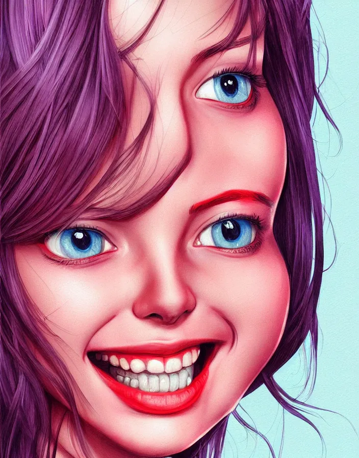 Image similar to richly detailed color  illustration of a female student smiling mockingly at you, large format image. illustrated by Artgerm. 3D shadowing.