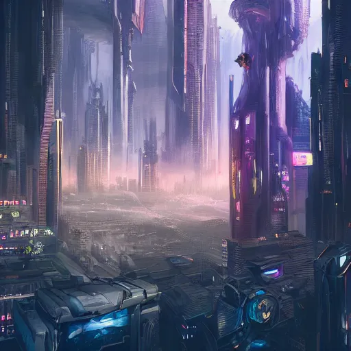 Image similar to fantasy cat looking down on huge cyberpunk style city, high detail, fantasy art, concept art, 4 k, ultra detail, computer art