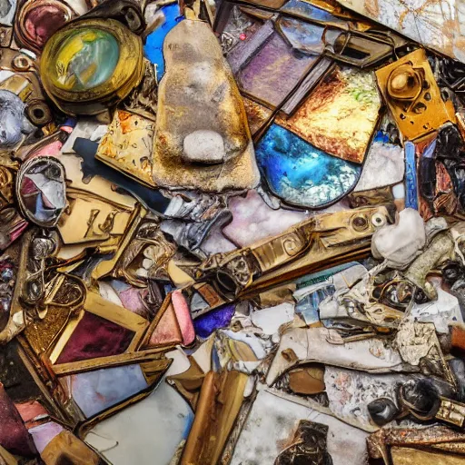 Prompt: A hoard filled with artistic treasures lost to time, ultra-high definition, 4K, museum quality photo