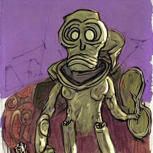 Image similar to squidward as a dark souls boss by Frank Auerbach