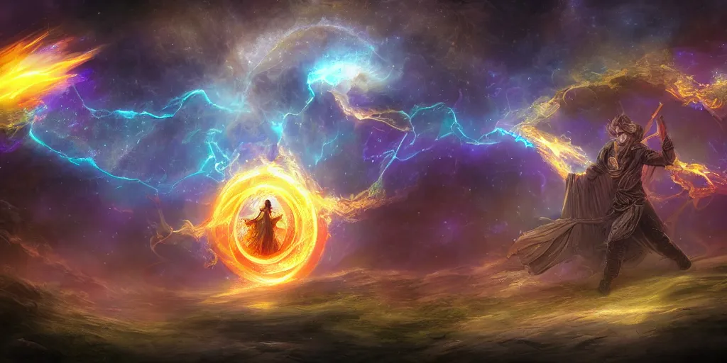 Image similar to cosmic mage, fantasy apocalypse, digital art, 4 k