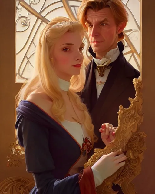 Image similar to Portrait of a  blonde lady and Michael as characters in Dogtanian,real life skin, intricate, elegant, highly detailed, artstation, concept art, smooth, sharp focus, art by artgerm and greg rutkowski and alphonse mucha