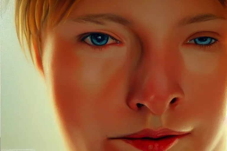 Image similar to ( ( a beautiful 8 k photorealistic masterpiece oil painting ) ( of ( shy mika hakkinen ) ( finnish painting ) ) ( hyperrealism ) ( 1 6 k ) ( trending on artstation )