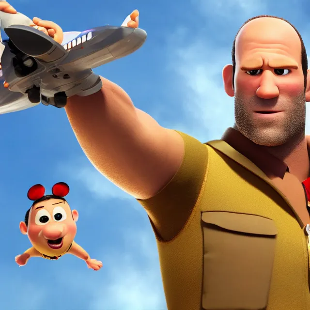 Image similar to jason statham as a pixar disney character from up 2 0 0 9 unreal engine octane render 3 d render photorealistic