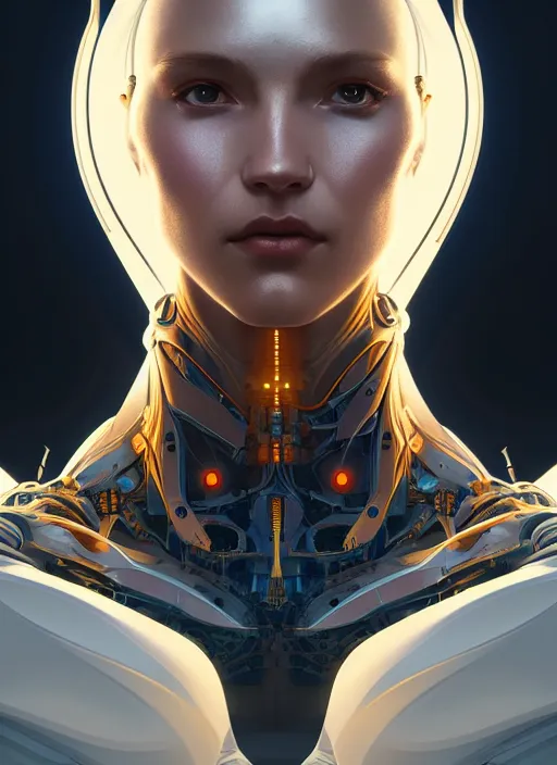 Image similar to symmetry!! portrait of robot, sci - fi, intricate, highly detailed, dynamic lighting, digital art, digital painting, artstation, wlop, sharp focus, illustration, art by artgerm and greg rutkowski and alphonse mucha, 8 k