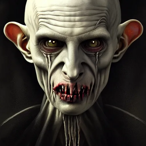 Image similar to portrait painting of horrifyingly disfigured nosferatu vampire wearing battered vietnam fatigues, ultra realistic, concept art, intricate details, eerie, highly detailed, photorealistic, octane render, 8 k, unreal engine. art by artgerm and greg rutkowski and charlie bowater and magali villeneuve and alphonse mucha