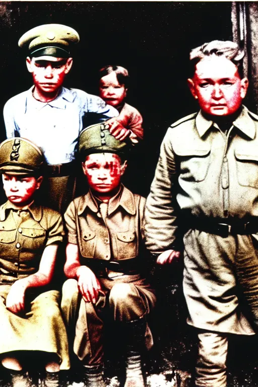 Prompt: children of a stalin and a pig historical photo in color