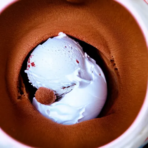 Prompt: a shot from inside someones mouth eating ice cream