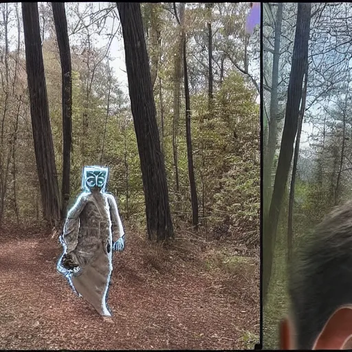 Image similar to the skinwalkers are after me searching for my flesh robot human flesh consuming monsters CIA agents after me in the woods i see them on my trailcam tesla camera HD 4k