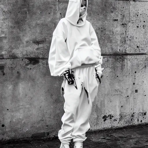 Image similar to vogue fashion photography of model wearing streetwear fashion white clothing, inside berghain, futuristic fashion, photo 3 5 mm leica, hyperdetail, 8 k, very detailed