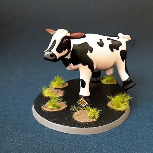 Image similar to Cow wearing a car tire, painted warhammer 40k miniature