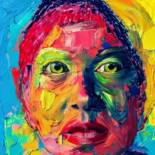 Image similar to intricate portrait made of colorful gouache thick impasto circles