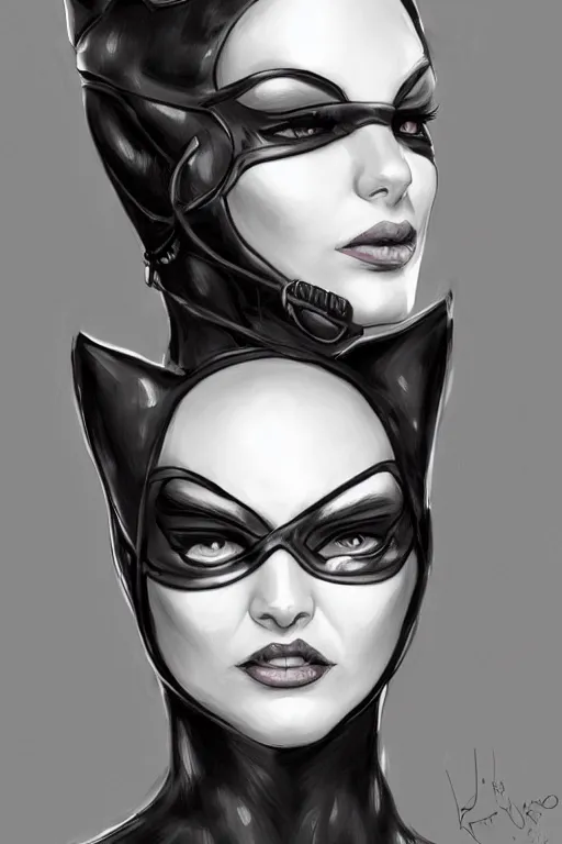 Image similar to portrait of Catwoman by Julia Razumova, trending on artstation