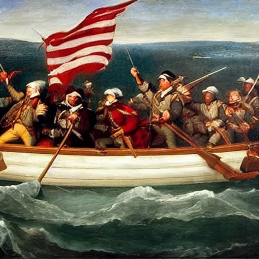 Prompt: washington crossing the delaware, emanuel leutze, oil on canvas