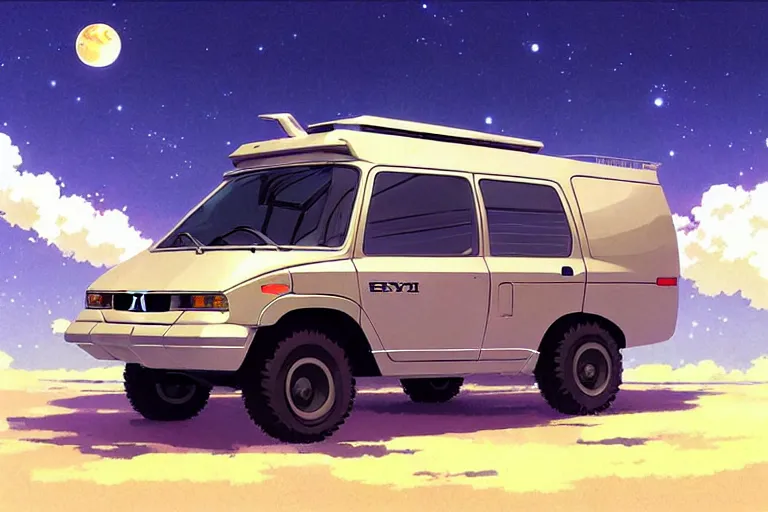 Image similar to 2 0 0 1 space odyssy honda e kei truck with tank treads, painted by greg rutkowski makoto shinkai takashi takeuchi studio ghibli, akihiko yoshida