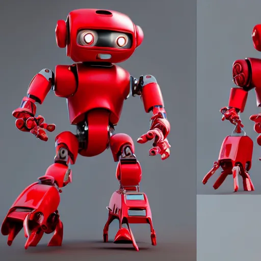 Prompt: small robot characters in red, warzone, octane render