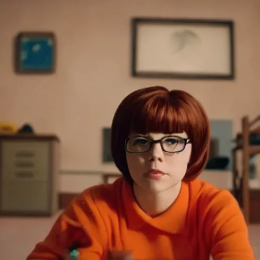 Prompt: Velma as a protagonist in a Wes Anderson film