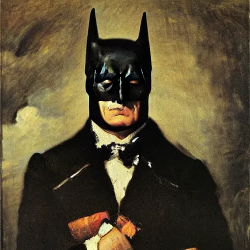 Prompt: portrait of Batman, painted by John Constable, oil on canvas