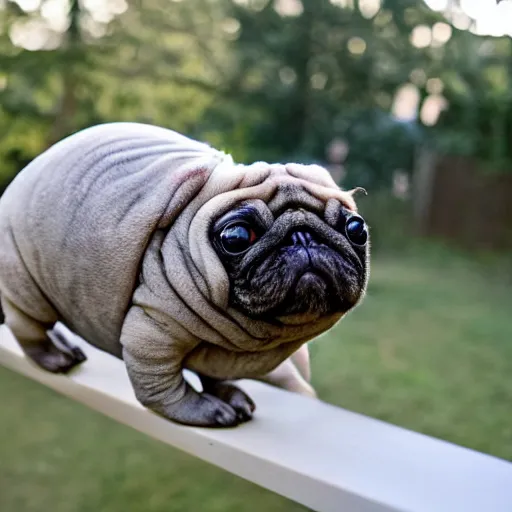 Prompt: a Tardigrade Pug Hybrid, A tardigrade that looks like a pug, afternoon hangout, good times photograph, candid