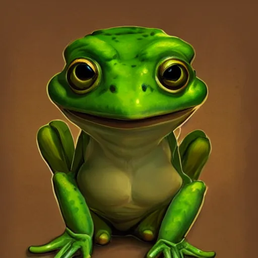 Image similar to D&D character concept art of anthropomorphic frog, green skin color, medieval clothes, soft colors, fantasy, intricate, highly detailed, digital painting, artstation, concept art, smooth, sharp focus, illustration, wide angle shot, full body visible, art by artgerm, by rutkowsky, by bowater