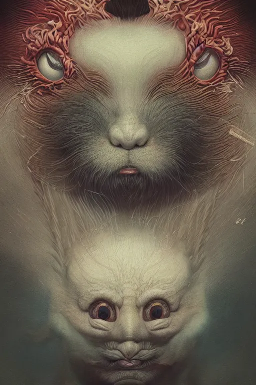 Image similar to a portrait of a japanese strange animal illustrated by miyazaki by karol bak, james jean, tom bagshaw, rococo, sharp focus, trending on artstation, cinematic lighting, hyper realism, octane render, 8 k, hyper detailed, vivid, ultra detailed, highly detailed