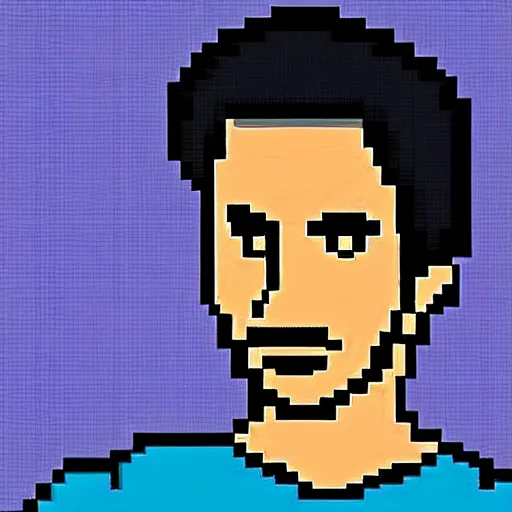 Prompt: an indian guy with messy hair looking sideways, high quality pixel art -n 9