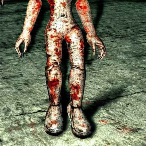 Prompt: a giant doll monster covered in rust, silent hill 3