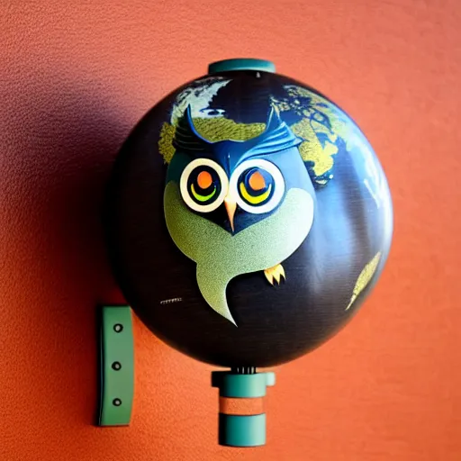 Image similar to a fusion between owl and globe