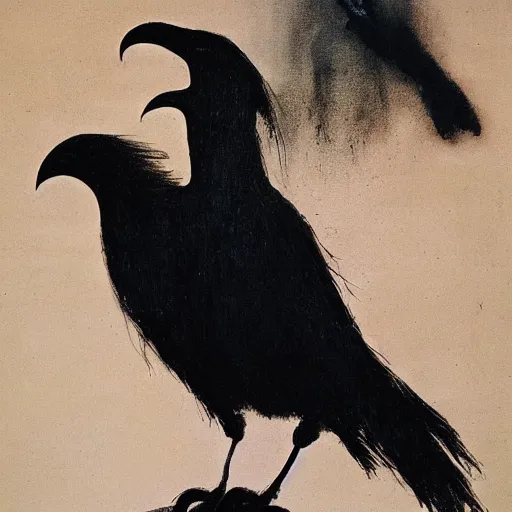 Image similar to illustration of a muscular crow by stephen gammell, francis bacon, masterpiece oil on canvas