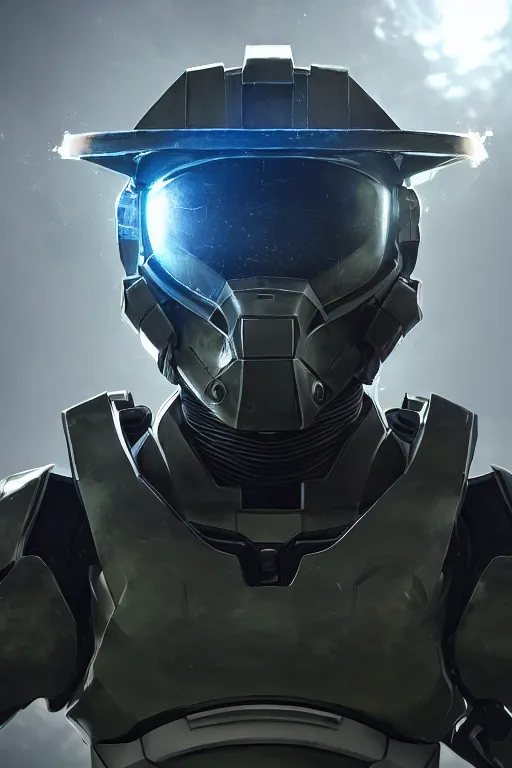 Image similar to robot ninja mask helmet halo master chief radiating a glowing aura global illumination ray tracing hdr fanart arstation by ian pesty and katarzyna da „ bek - chmiel