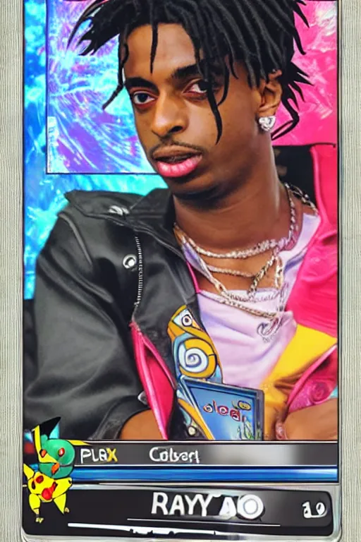 Image similar to playboi carti, pokemon card of playboi carti, highly detailed trading card screenshot