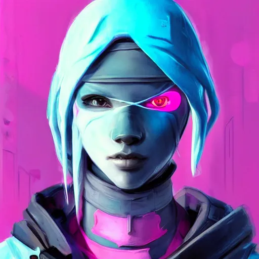 Image similar to stylized ninja - cyberpunk girl, wearing techwear and armor, in the colors hot pink and cyan, beautiful realistic face, highly detailed, digital painting, artstation, concept art, smooth, sharp focus, illustration, art by artgerm, by greg rutkowski, by jeremy mann, by francoise nielly, by kunio okawara,