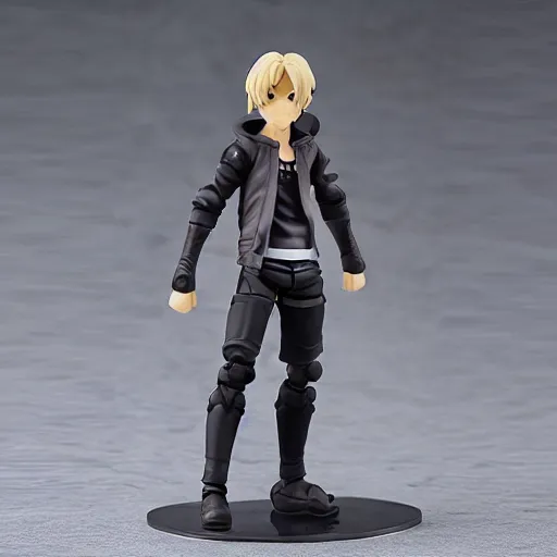 Image similar to famous Twitch.tv streamer xqc as a Figma anime figurine. Posable PVC action figurine. Detailed artbreeder face. Full body 12-inch Figma anime statue.