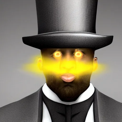 Image similar to a highly detailed portrait of a man in a high top hat covering his face, in a black tailcoat with a yellow waistcoat under the tailcoat, artstation, deviantart, professional, unreal engine 5, photorealistic