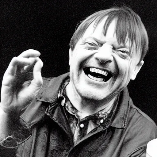 Prompt: Mark E Smith laughing at Fred Durst who is crying and screaming