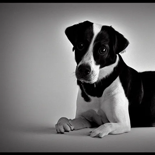 Image similar to a black and white matte painting of a dog in the style of Sam Webber