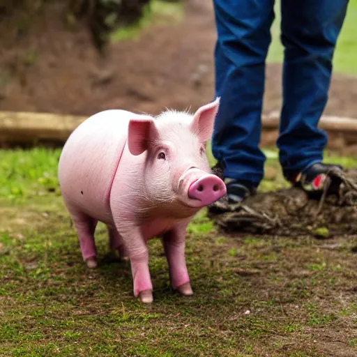 Prompt: photo of a pig standing upright wearing a pair of shoes