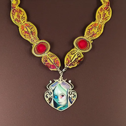 Prompt: American mcgee's alice artnouveau style necklace