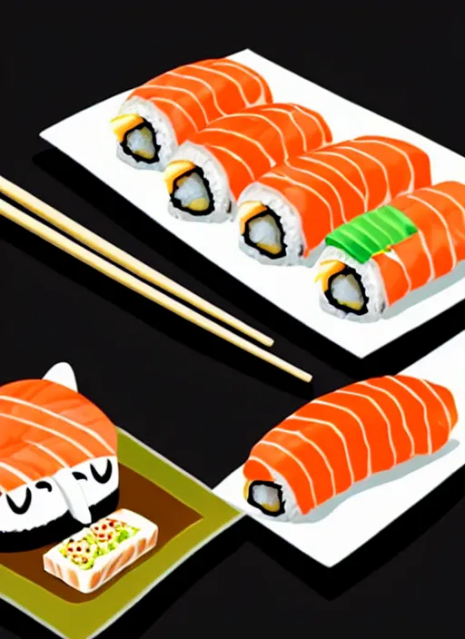 Image similar to clear photorealistic picture of adorable cats eating sushi made out of sushi