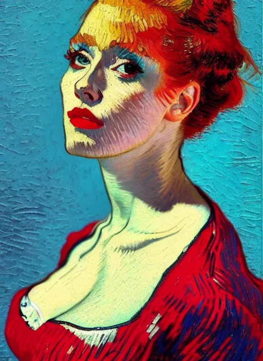 Image similar to !! portrait of a beautiful parisian dancer!!, detailed face, symmetrical painting, beautiful expressionist oil painting masterpiece, 8 k resolution, by van gogh, smooth, sharp focus, pastel color palette, trending on artstation