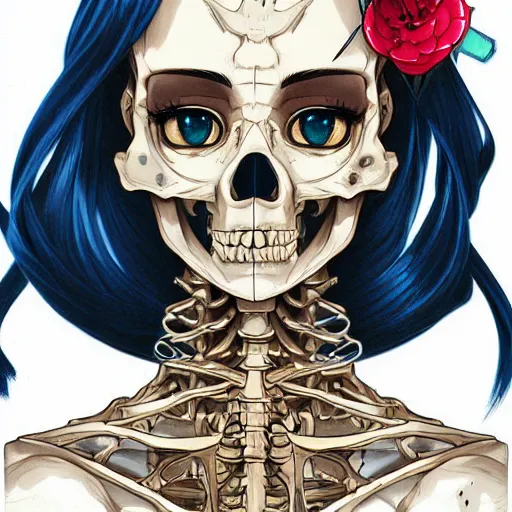 Image similar to anime manga skull portrait young woman skeleton, miffy, kawai, intricate, elegant, highly detailed, digital art, ffffound, art by JC Leyendecker and sachin teng