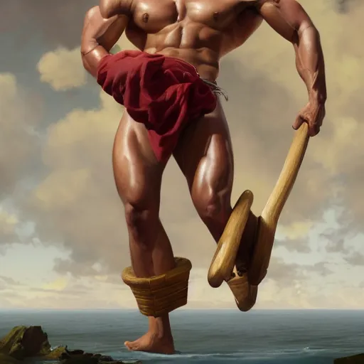 Image similar to the ultimate Peruvian gigachad, muscular man, oil on canvas artstation by J. C. Leyendecker and Edmund Blair Leighton and Charlie Bowater octane render