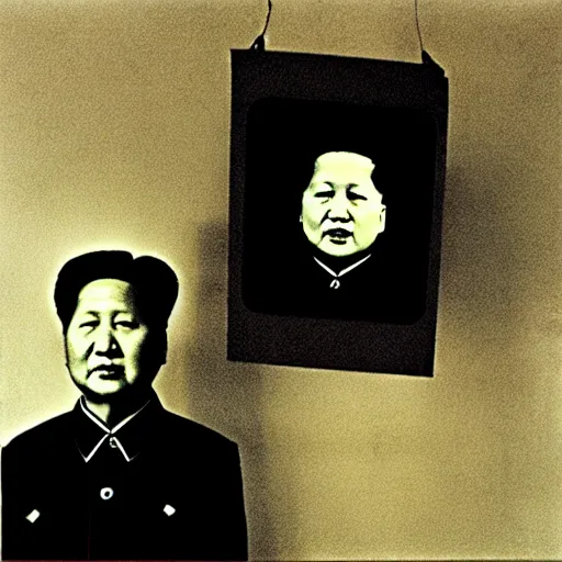 Prompt: mao zedong wearing goth clothing, portrait, polaroid, by nan goldin