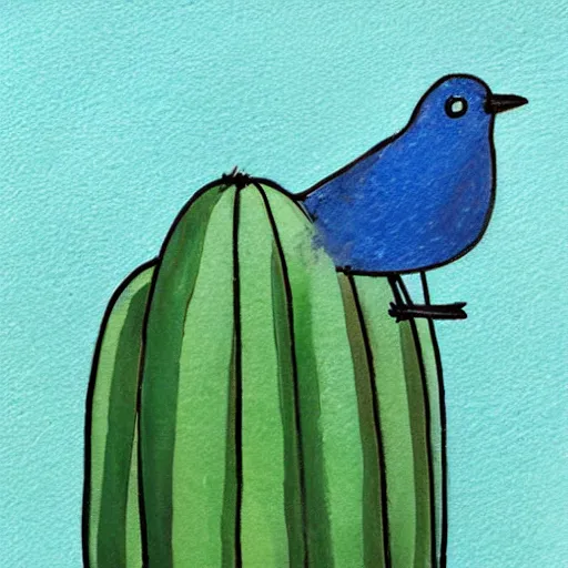 Prompt: a blue bird on a cactus