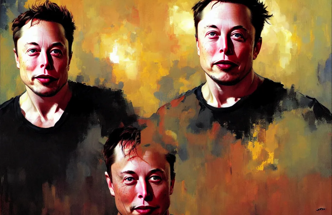 Image similar to portrait of elon musk!!!!!!!!!!!!!!!!!!!!!!!!!!!, detailed face, detailed painting,, epic lighting, by ilya repin, phil hale and kent williams