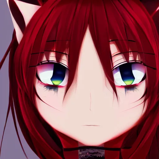 Image similar to big hyperdetailed red eyes anime girl cat ears beautiful face deviantart by aramaki shinji 8k hd hyperreality