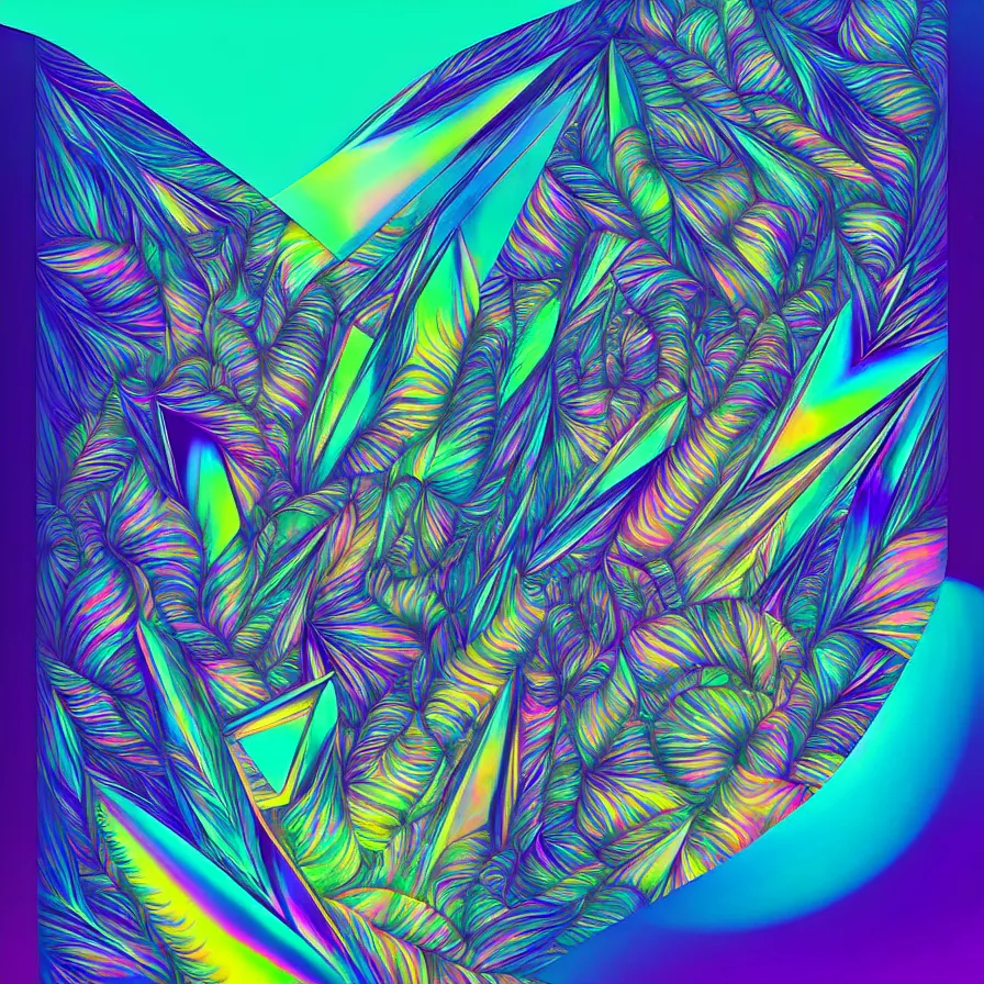 Image similar to album cover design tropical iridescent dmt trip, by Jonathan Zawada, Pi-Slices and Android Jones, digital art